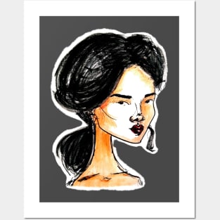 pretty young lady. cartoon portrait Posters and Art